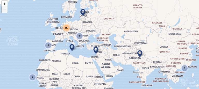 Weltkarte mit Markierungen für Beratungsangebote